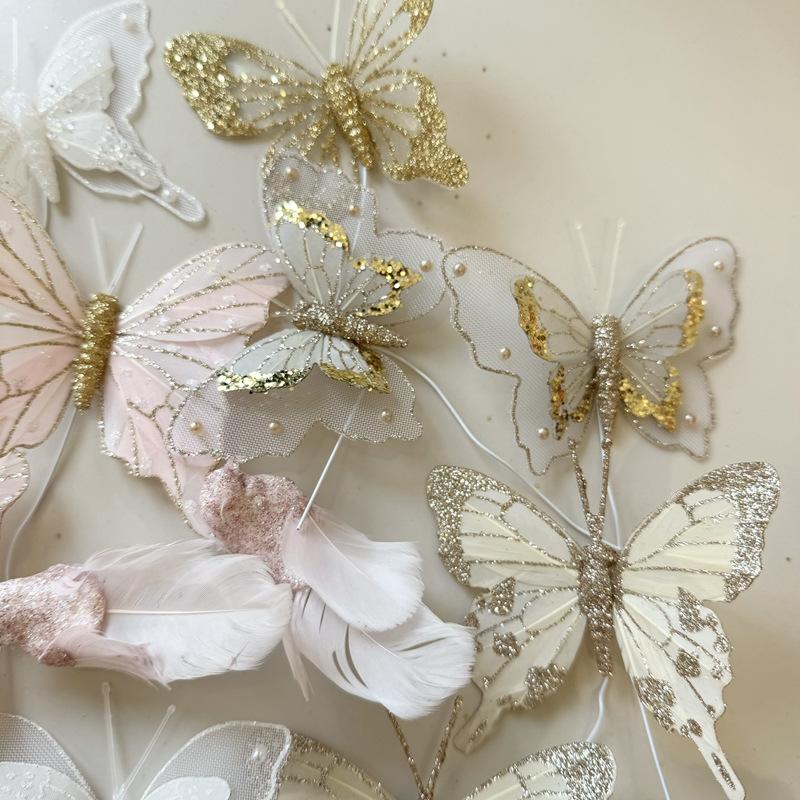 Trang Trí Noel Phụ kiện trang trí Giáng Sinh Peacetime sang trọng, hình bướm màu sắc, decor bàn làm việc, trang trí cây thông Noel cao cấp