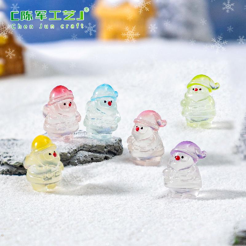Phụ Kiện Tiểu Cảnh 微景观创意夜光圣诞老人萌粒造雪景 DIY装饰品配件迷你树脂小摆件