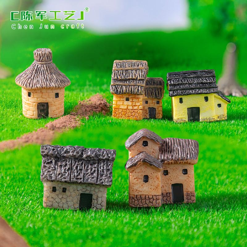 Phụ Kiện Tiểu Cảnh 苔藓微景观创意乡村茅草屋旧房子园艺造景DIY装饰品配件迷你小摆