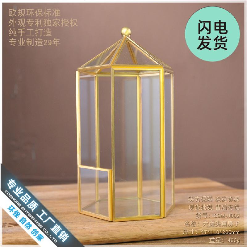 Chậu Đa Giác Bình kính Terrarium khung đồng, chậu sen đá (DG-169)