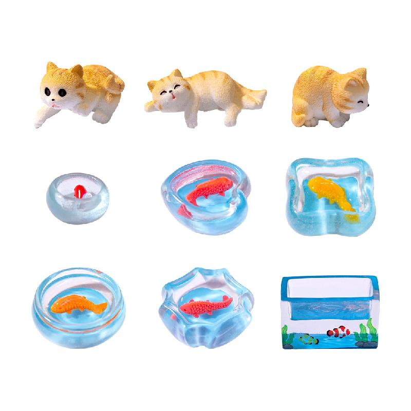 Mèo con nghịch nước đáng yêu, búp bê DIY, phụ kiện trang trí bàn tiểu cảnh mini (ZC-53)