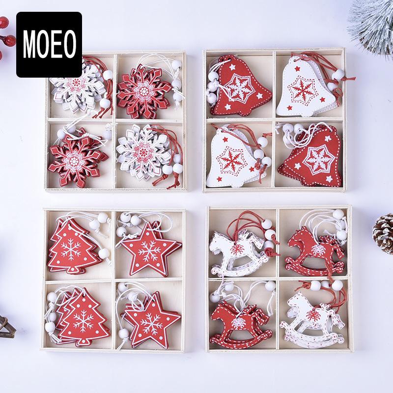 Trang Trí Noel Đồ trang trí Giáng Sinh sáng tạo - bộ gỗ DIY với các món như tuần lộc, chuông, thiên thần và trái tim. Đóng gói hộp, lý tưởng cho trang trí cây thông.