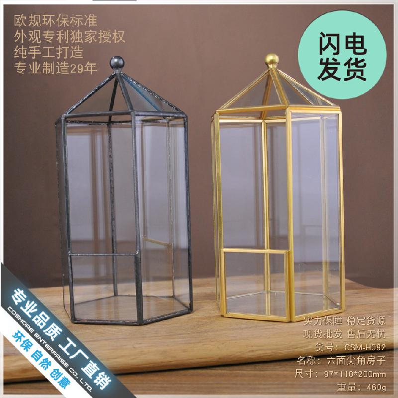 Chậu Đa Giác Bình kính Terrarium khung đồng, chậu sen đá (DG-169)