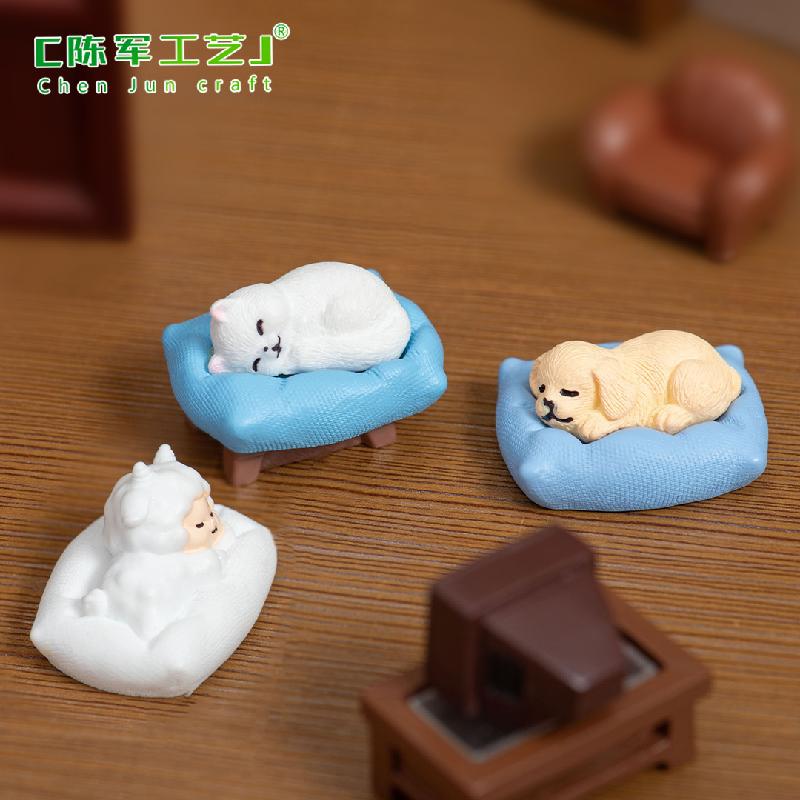 Phụ Kiện Tiểu Cảnh 微景观创意可爱小狗睡觉小动物 DIY装饰品配件迷你车载桌面小摆件