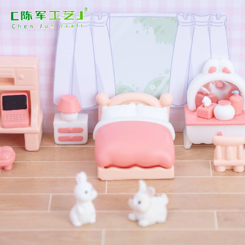Phụ Kiện Tiểu Cảnh 微景观创意可爱粉色卧室娃娃屋 DIY装饰品配件迷你微缩模型小摆件