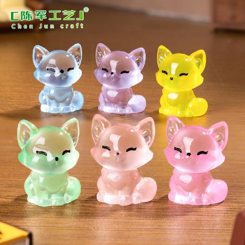 Phụ Kiện Tiểu Cảnh 微景观创意夜光小狐狸动物盲袋配件 DIY装饰品配件迷你树脂小摆件