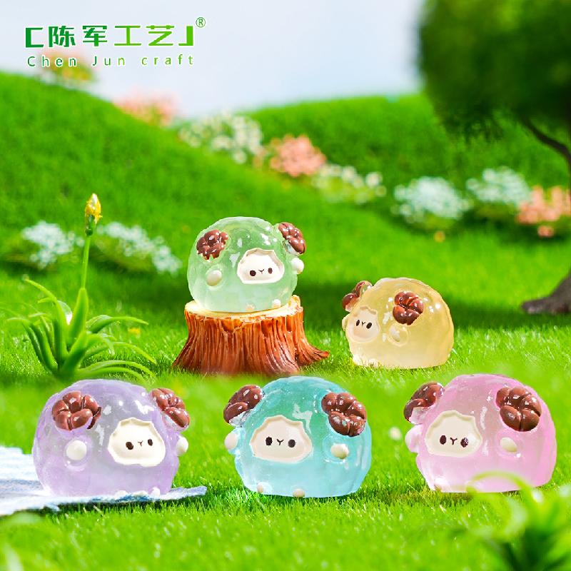 Phụ Kiện Tiểu Cảnh 跨境微景观创意夜光小绵羊园艺造景 DIY装饰品配件迷你桌面小摆件