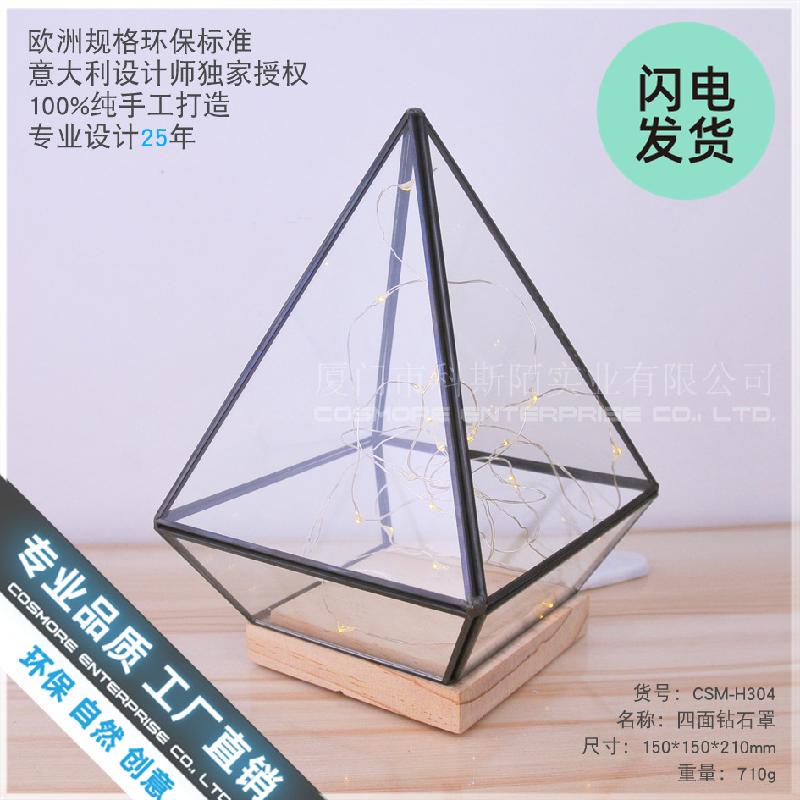 Chậu Đa Giác Chụp kính hoa hồng bất tử đế gỗ (DG-139)