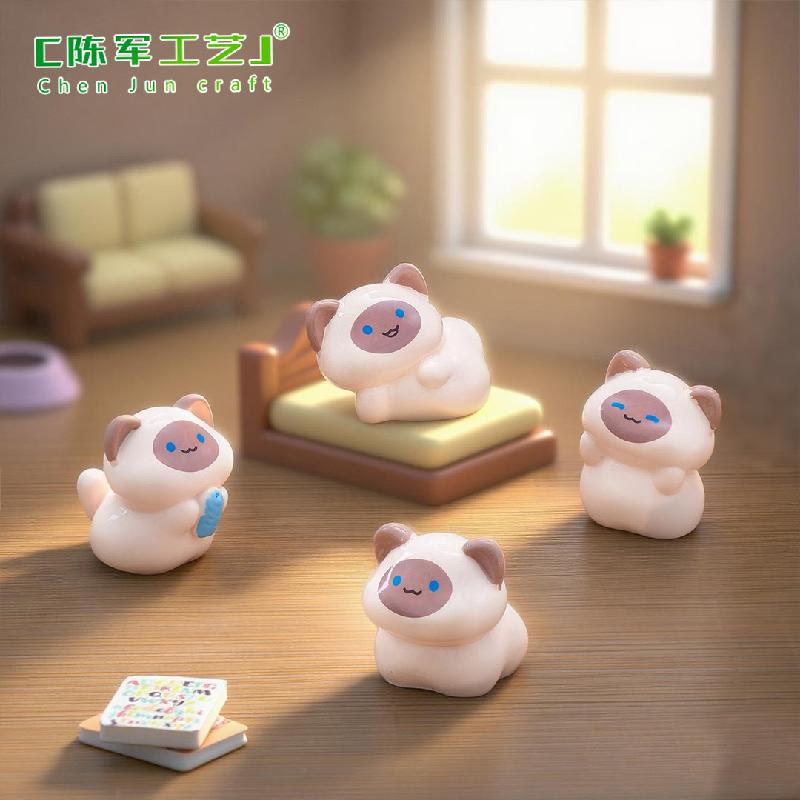 Phụ Kiện Tiểu Cảnh 微景观创意活泼暹罗猫公仔娃屋 DIY装饰品配件迷你车载桌面小摆件