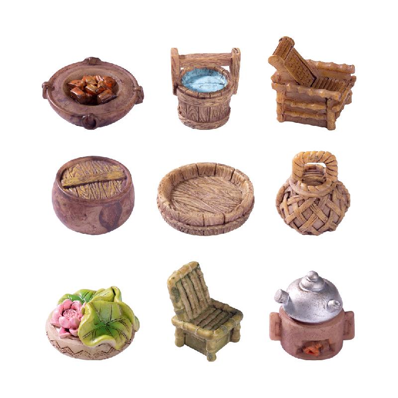 Tiểu cảnh ghế tre cổ, xe đẩy mini, sân vườn DIY, phụ kiện bàn tiểu cảnh đáng yêu (ZC-228)