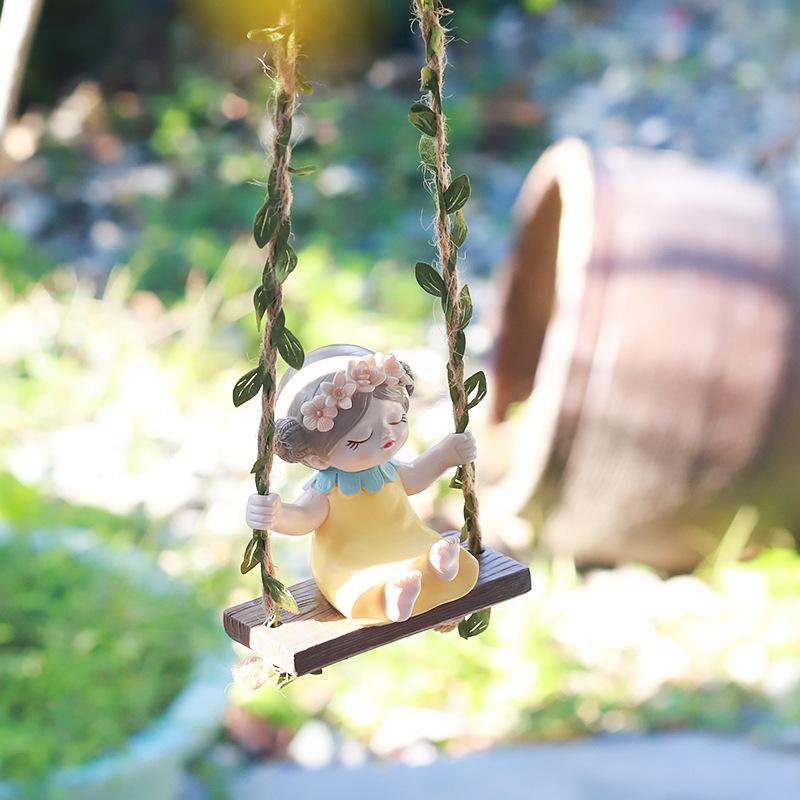 Chậu Cây Resin Móc treo xích đu cô gái resin, phụ kiện tiểu cảnh sân vườn, trang trí vườn và ban công (RG-234)