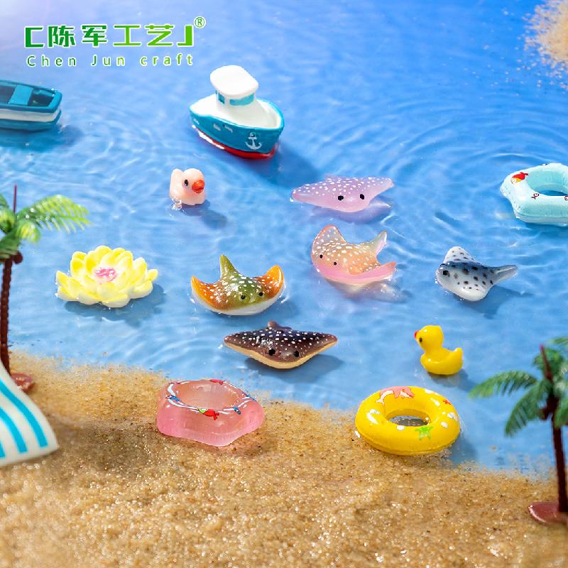 Phụ Kiện Tiểu Cảnh 微景观创意游泳圈气垫船海洋动物水族造景 DIY装饰配件迷你小摆件