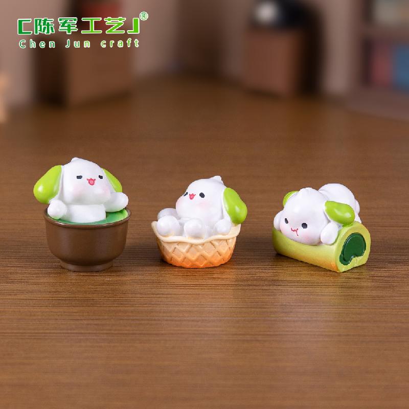 Phụ Kiện Tiểu Cảnh 微景观创意可爱甜品抹茶小狗娃娃屋 DIY装饰品配件迷你桌面小摆件