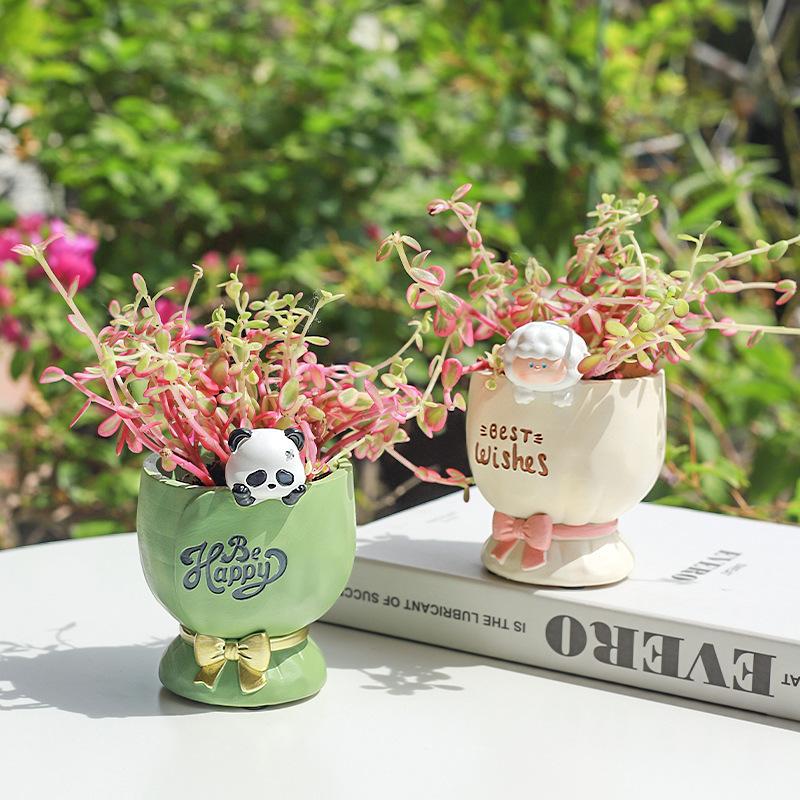 Chậu Cây Resin Chậu cây mọng nước mặt cười hoạt hình resin, chậu mini trang trí cửa sổ, nhà và tiểu cảnh (RG-191)
