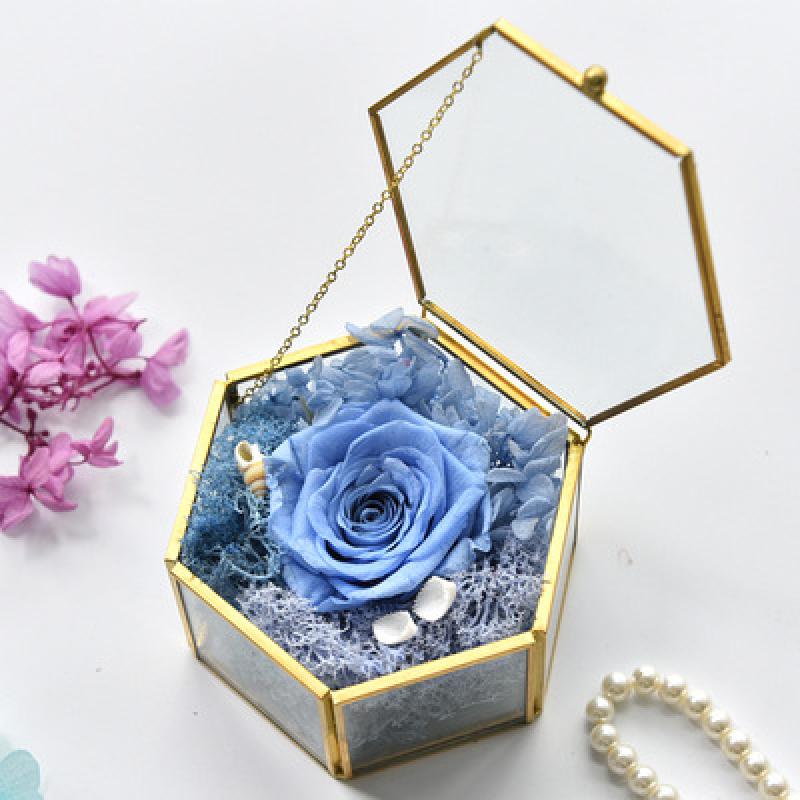 Chậu Đa Giác Hộp kính lục giác vàng, hộp nhẫn trang sức (DG-168)