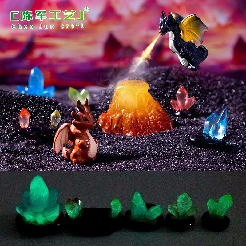 Phụ Kiện Tiểu Cảnh 跨境外贸微景观创意夜光水晶喷火龙公仔 DIY装饰品配件迷你小摆件