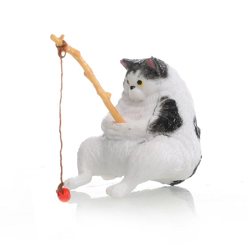 小猫钓鱼摆件鱼缸造景喵咪钓鱼好天气休闲猫咪垂钓猫悬挂装饰品