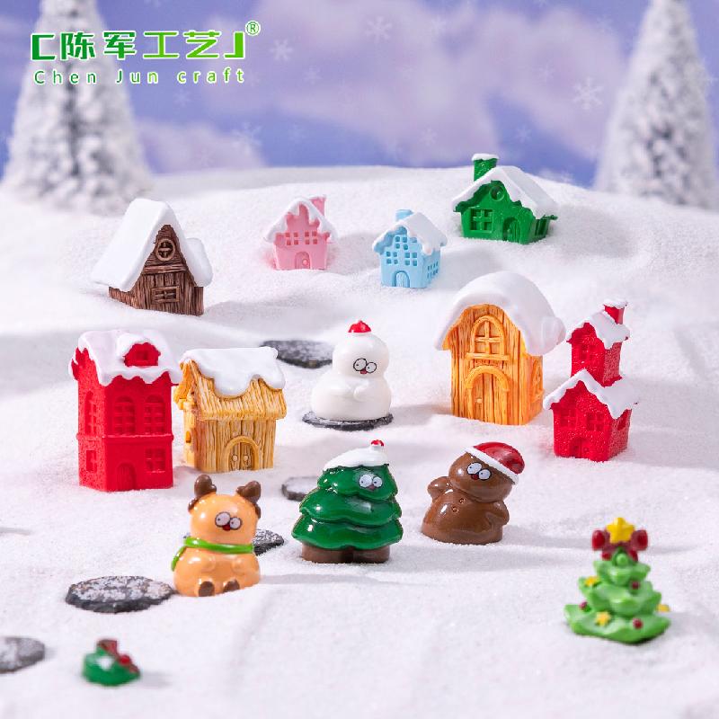 Phụ Kiện Tiểu Cảnh 跨境新品微景观创意圣诞小屋麋鹿造雪景 DIY装饰品配件迷你小摆件