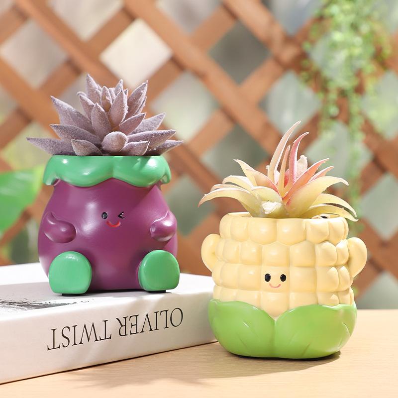Chậu Cây Resin Chậu cây mọng nước hình rau củ hoạt hình resin, chậu mini để bàn, trang trí văn phòng và nhà (RG-106)