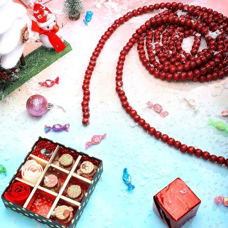 Trang Trí Noel Chuỗi hạt gỗ 16 feet phong cách nông trại, vòng hoa treo tường, trang trí cây thông Noel cổ điển ấm cúng