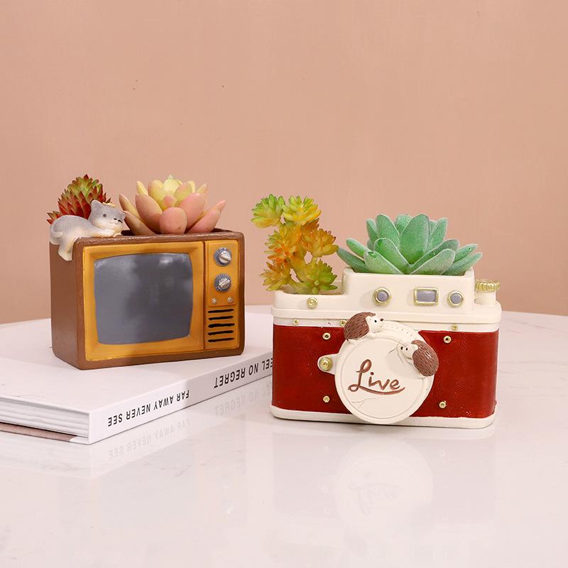 Chậu Cây Resin Chậu cây mọng nước resin vintage, chậu mini để bàn, đồ thủ công trang trí nhà (RG-49)