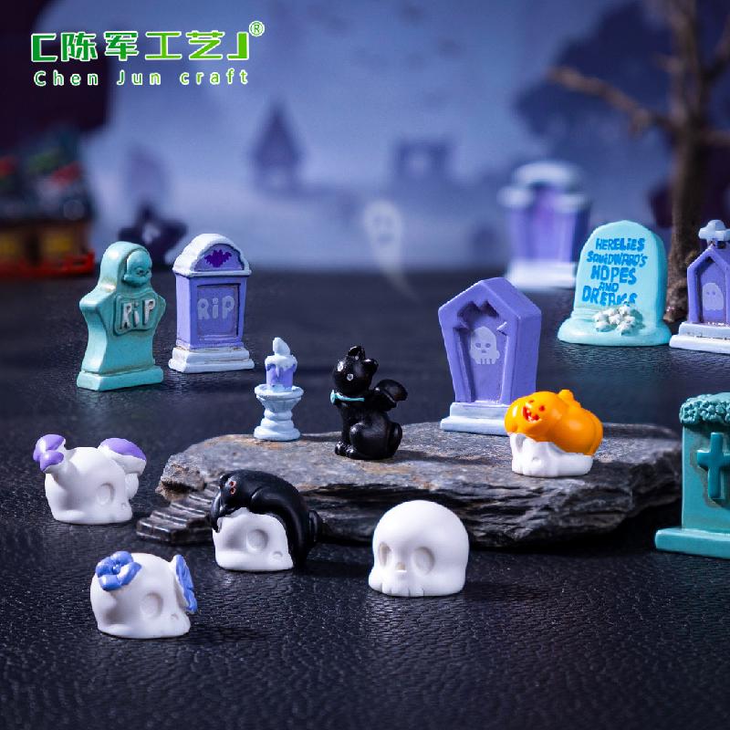 Phụ Kiện Tiểu Cảnh 跨境外贸微景观创意万圣节骷髅节日造景 DIY装饰品配件迷你小摆件