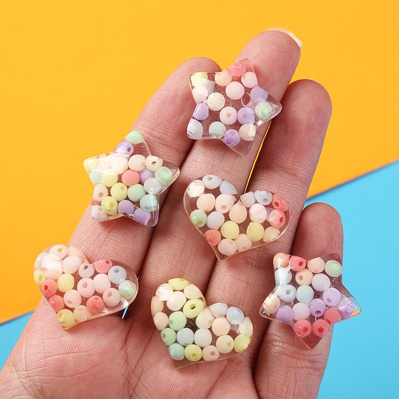创意爱心星星带珠子饰品配件 手机壳奶油胶diy材料手工滴胶材料包