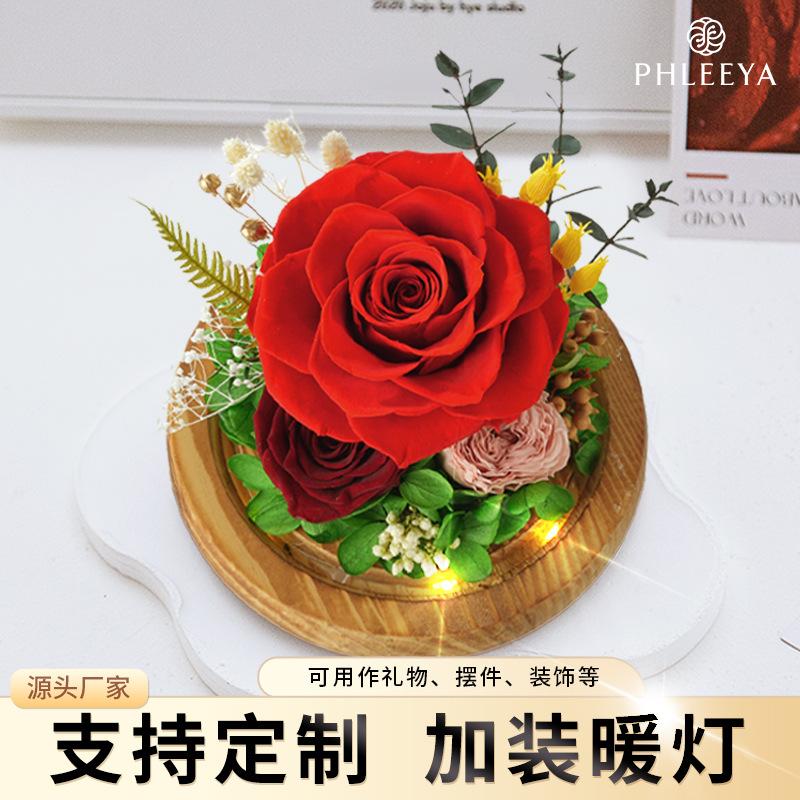 Hoa khô trang trí Hoa hồng vĩnh cửu lồng kính quả cầu vũ trụ quà Valentine (HK-113)