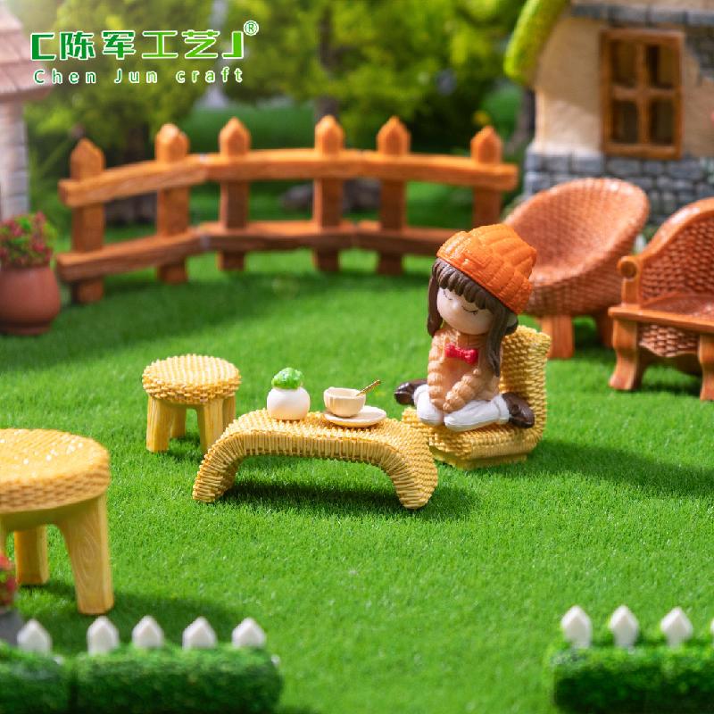 Phụ Kiện Tiểu Cảnh 微景观创意仿真竹编椅子桌子家具娃屋 DIY装饰配件迷你树脂小摆件