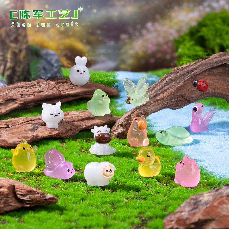 Phụ Kiện Tiểu Cảnh 跨境新品微景观创意夜光小猫小兔萌粒动物 DIY装饰配件迷你小摆件