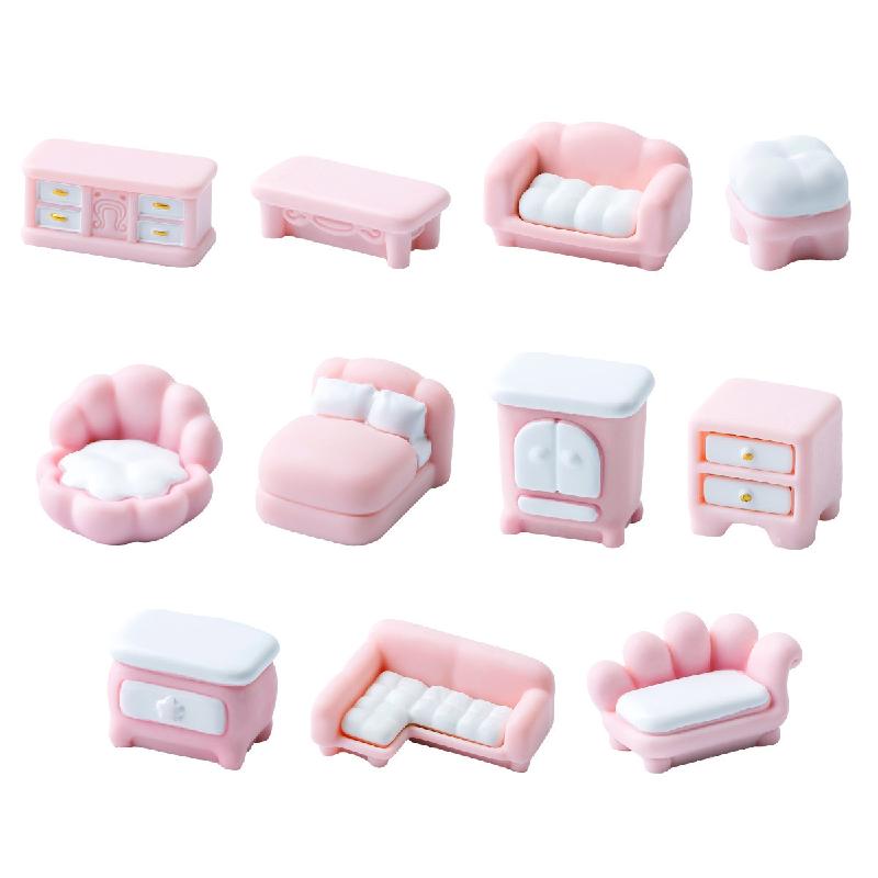 Tiểu cảnh sofa, tủ hồng DIY, phụ kiện tiểu cảnh mini nhà búp bê thu nhỏ đáng yêu (ZC-829)
