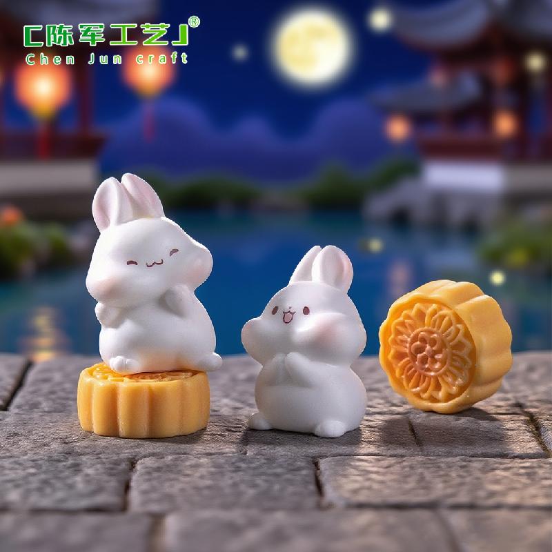 Phụ Kiện Tiểu Cảnh 微景观创艺中秋月饼兔子公仔 DIY装饰品挂配件迷你汽车桌面小摆件