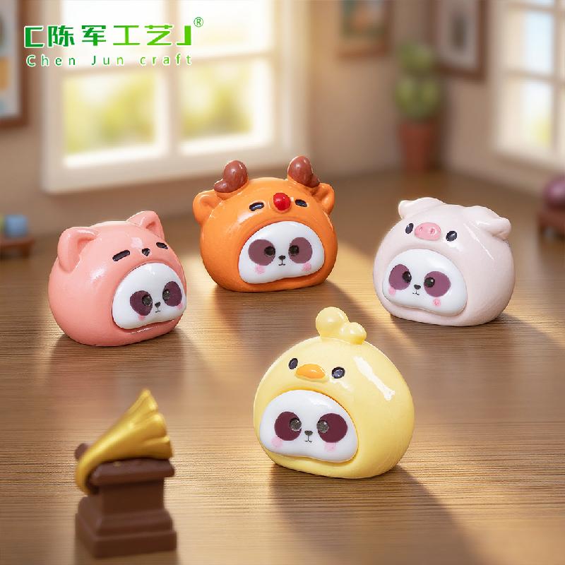 Phụ Kiện Tiểu Cảnh 微景观创意可爱熊猫头动物萌粒公仔 DIY装饰品配件迷你桌面小摆件