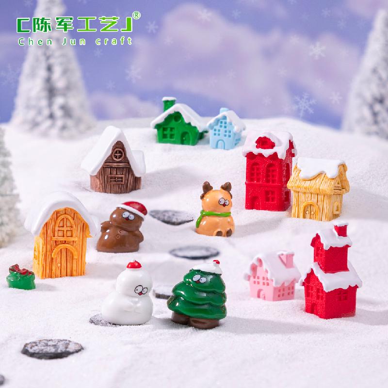 Phụ Kiện Tiểu Cảnh 跨境新品微景观创意圣诞小屋麋鹿造雪景 DIY装饰品配件迷你小摆件