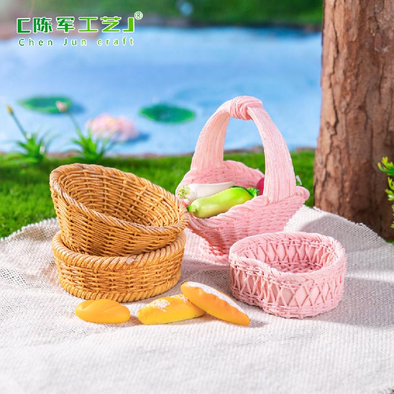 Phụ Kiện Tiểu Cảnh 微景观创意仿真竹编篮子竹筐模型造景 DIY装饰配件微缩迷你小摆件