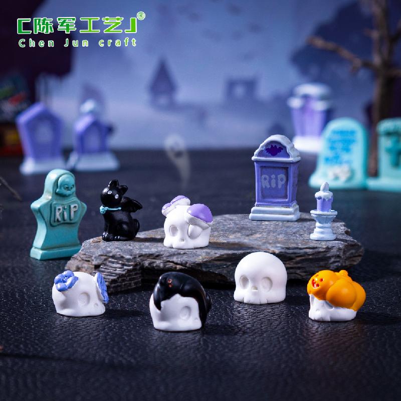 Phụ Kiện Tiểu Cảnh 跨境外贸微景观创意万圣节骷髅节日造景 DIY装饰品配件迷你小摆件