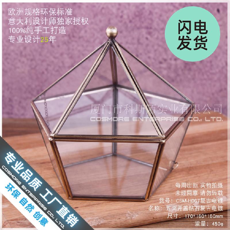 Chậu Đa Giác Hộp kính trang sức vintage, nhà kính hoa bất tử (DG-191)