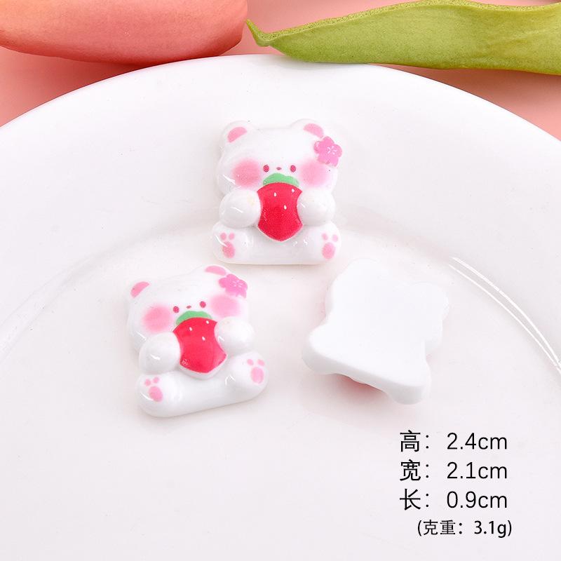 Gấu dâu hoa anh đào resin, phụ kiện DIY (NX-622)