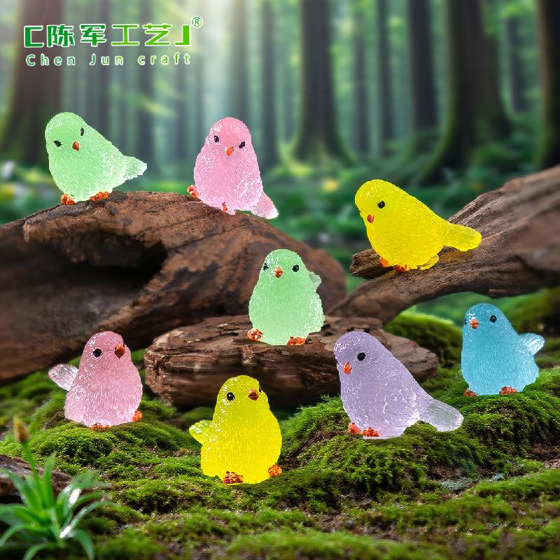 Phụ Kiện Tiểu Cảnh 跨境微景观卡通夜光小鸟园艺造景 DIY装饰品挂配件迷你树脂小摆件