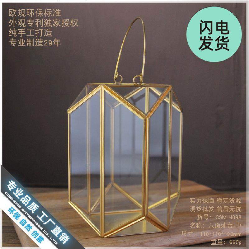 Chậu Đa Giác Đèn lồng kính sắt cổ điển, đèn nến decor (DG-153)