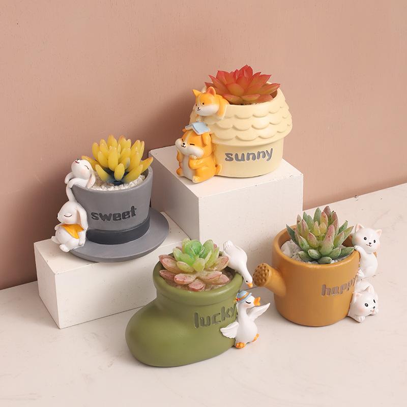Chậu Cây Resin Chậu cây mọng nước mini resin, chậu để bàn trang trí, phụ kiện tiểu cảnh cây xanh (RG-21)