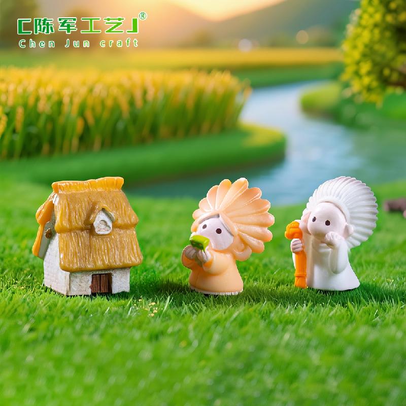 Phụ Kiện Tiểu Cảnh 微景观创意良渚文化堆小人稻草茅草屋 DIY装饰配件迷你树脂小摆件