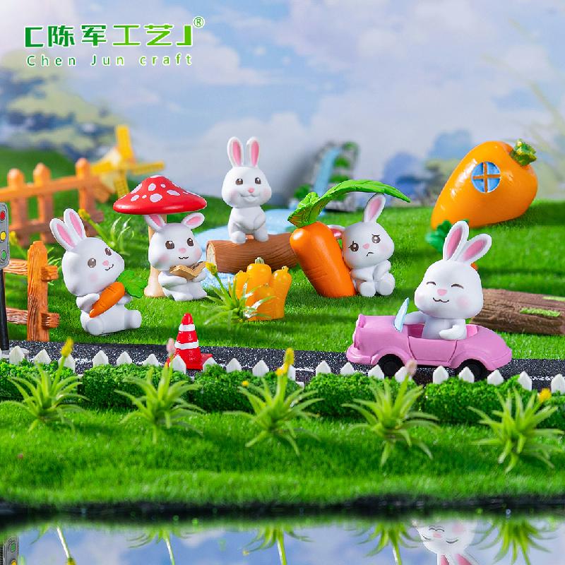 Phụ Kiện Tiểu Cảnh 微景观创意可爱呆萌兔子公仔 DIY装饰品挂配件迷你车载桌面小摆件