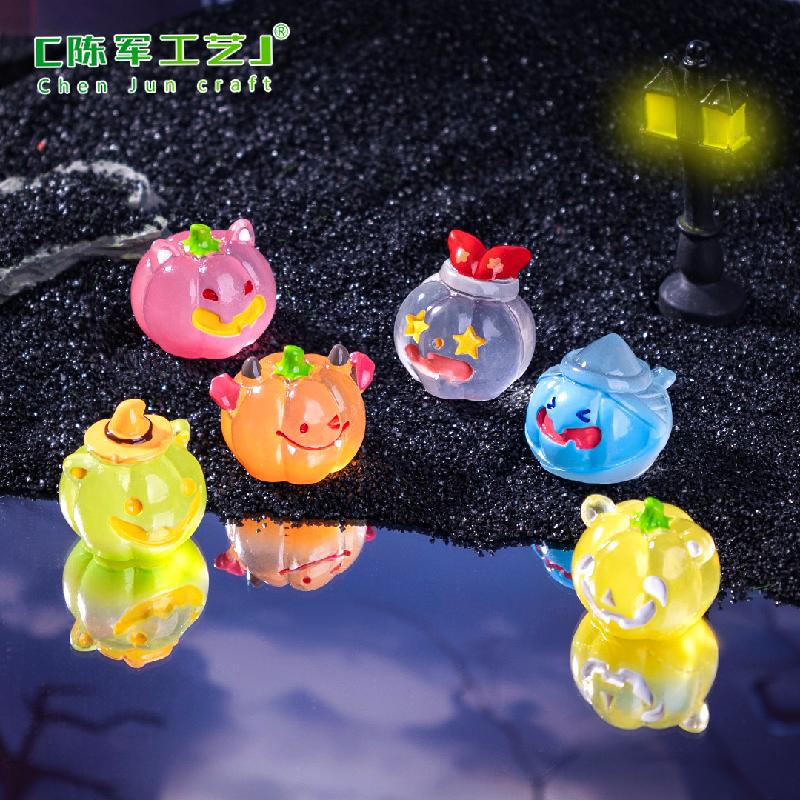 Phụ Kiện Tiểu Cảnh 跨境微景观创意夜光万圣节小南瓜萌粒 DIY装饰品挂配件迷你小摆件