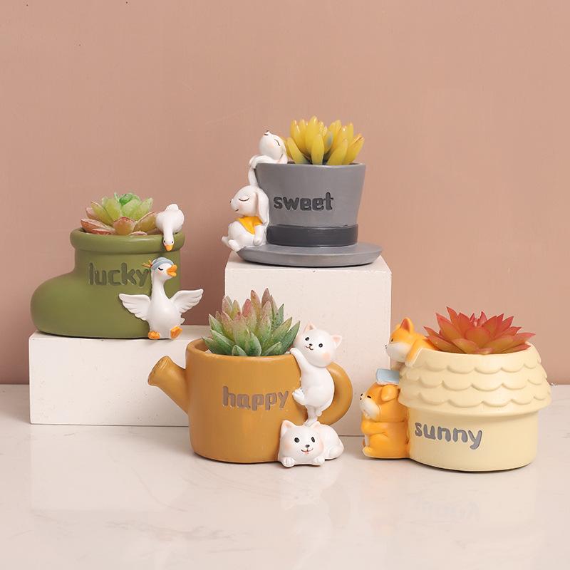 Chậu Cây Resin Chậu cây mọng nước mini resin, chậu để bàn trang trí, phụ kiện tiểu cảnh cây xanh (RG-21)