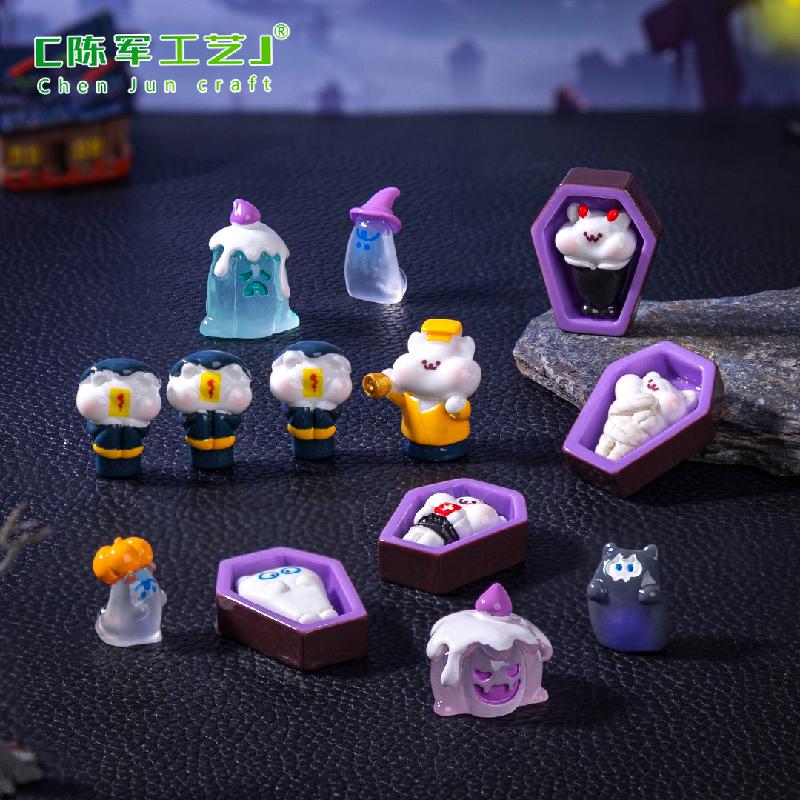 Phụ Kiện Tiểu Cảnh 跨境新品微景观棺材僵尸萌粒万圣节造景 DIY装饰品配件迷你小摆件
