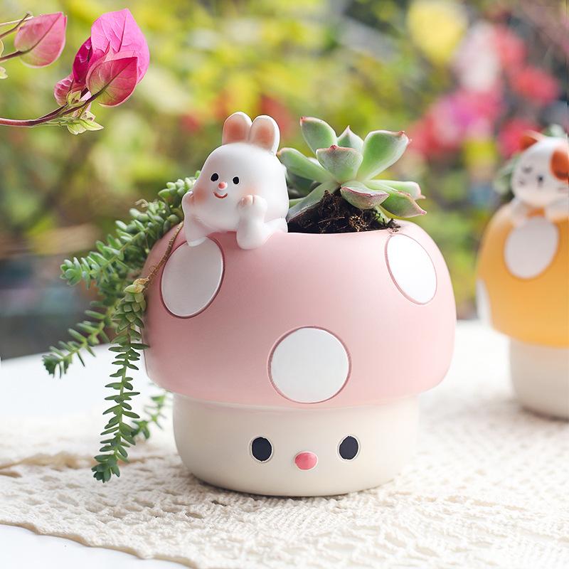 Chậu Cây Resin Chậu cây mọng nước hình nấm resin, chậu mini trang trí bàn làm việc, đồ làm vườn (RG-13)