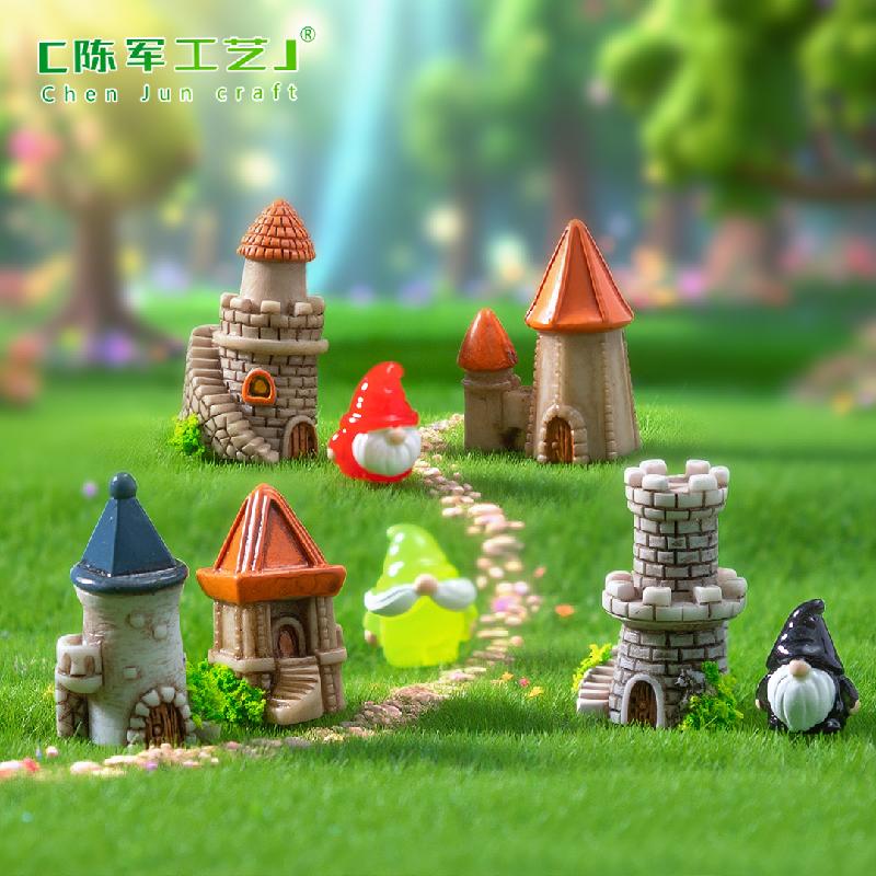 Phụ Kiện Tiểu Cảnh 跨境新品微景观创意复古小城堡房子 DIY装饰品配件迷你树脂小摆件