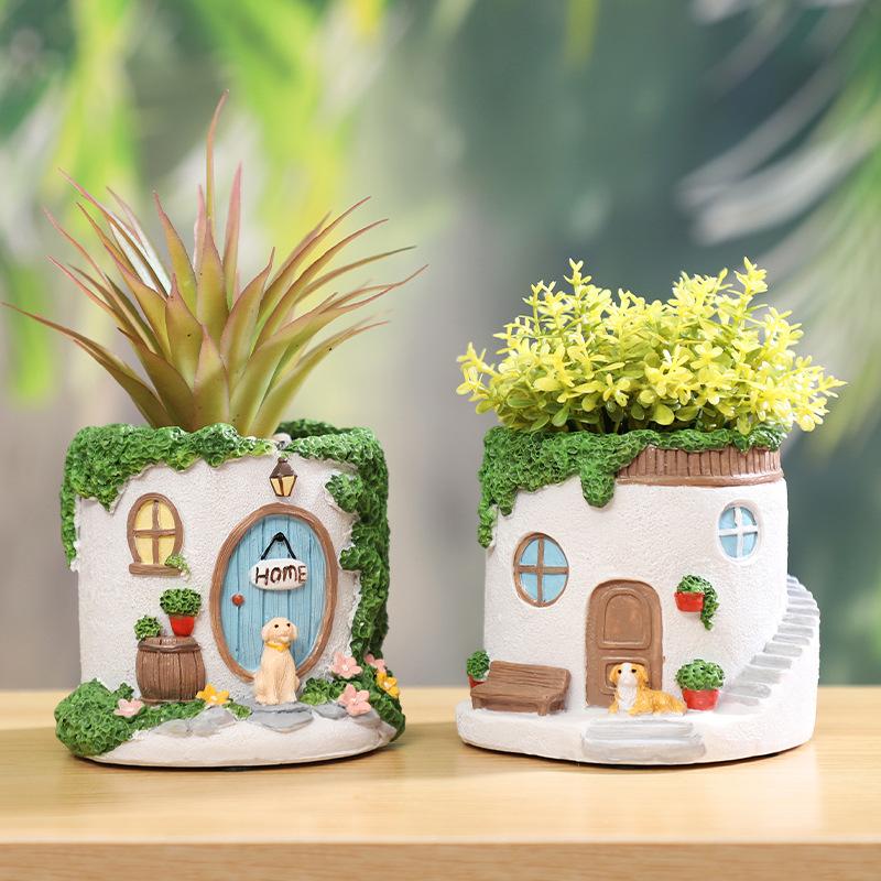 Chậu Cây Resin Chậu cây hình biệt thự resin, chậu mọng nước mini, trang trí sân vườn ban công và tiểu cảnh (RG-61)