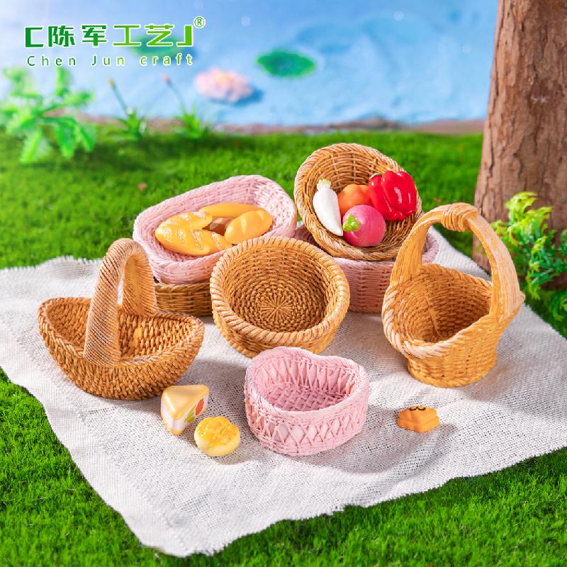 Phụ Kiện Tiểu Cảnh 微景观创意仿真竹编篮子竹筐模型造景 DIY装饰配件微缩迷你小摆件